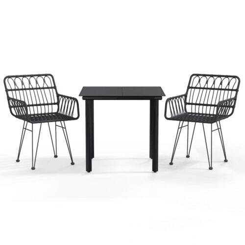 3-Piece Garden Dining Set Black Poly Rattan Wicker Outdoor Patio Furniture