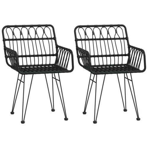 3-Piece Garden Dining Set Black Poly Rattan Wicker Outdoor Patio Furniture - Image 3