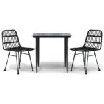 3-Piece Garden Dining Set Outdoor Patio Bistro Chairs Table Rattan Furniture
