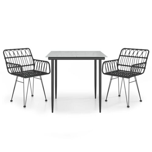 3-Piece Garden Dining Set Black Poly Rattan Wicker Outdoor Patio Furniture