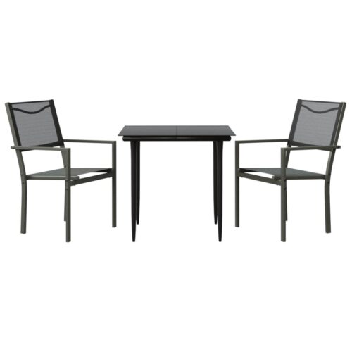 3-Piece Garden Dining Set Black Steel Textilene