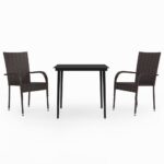 3-Piece Garden Dining Set Brown Black