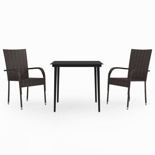 3-Piece Garden Dining Set Brown Black