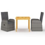 3-Piece Garden Dining Set Grey