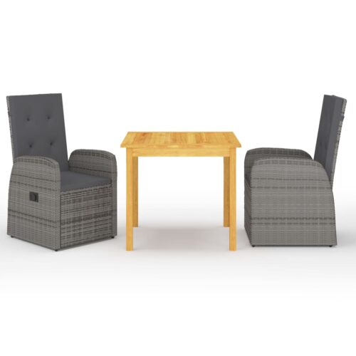 3-Piece Garden Dining Set Grey