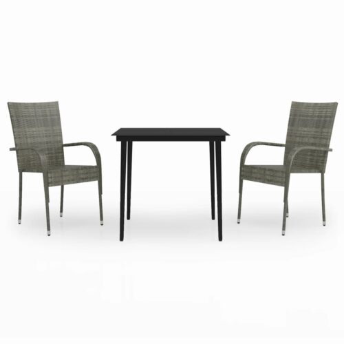 3-Piece Garden Dining Set Grey Black