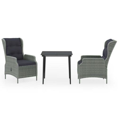 3-Piece Garden Dining Set Light Grey