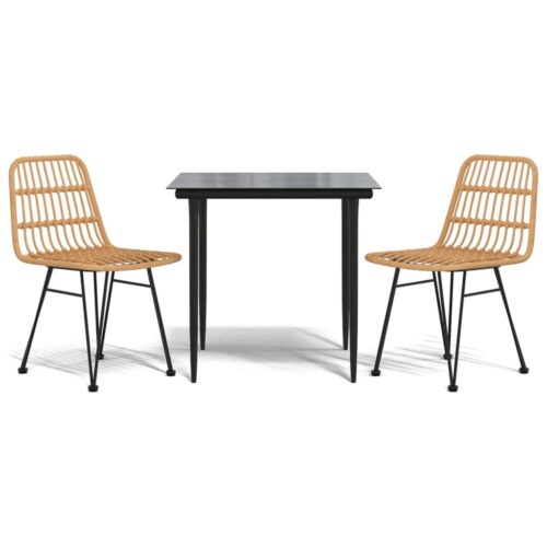 3-Piece Garden Dining Set Poly Rattan Wicker Outdoor Patio Furniture