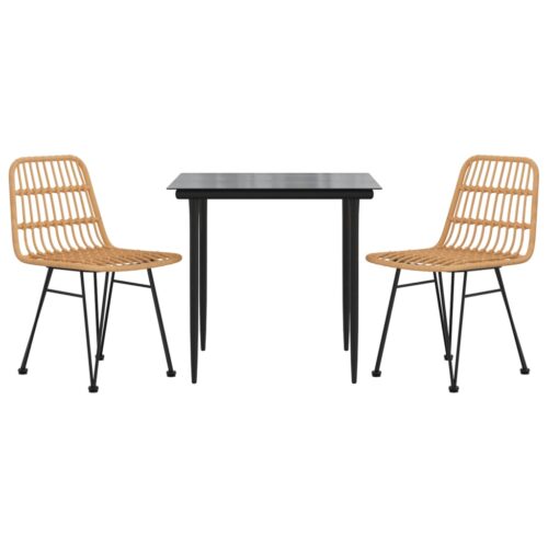 3-Piece Garden Dining Set Poly Rattan Wicker Outdoor Patio Furniture - Image 2