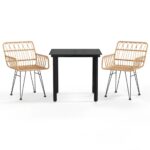 3-Piece Garden Dining Set Poly Rattan Wicker Outdoor Patio Furniture