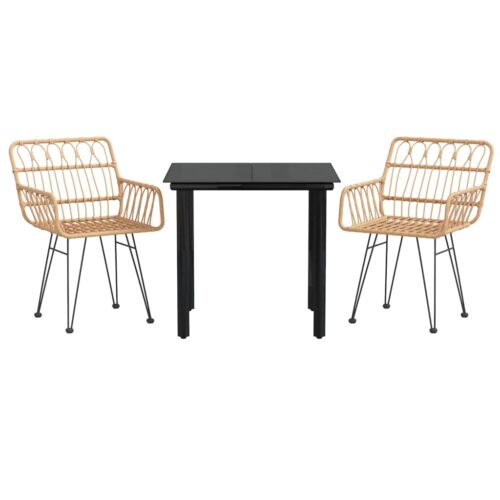 3-Piece Garden Dining Set Poly Rattan Wicker Outdoor Patio Furniture - Image 2