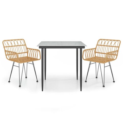 3-Piece Garden Dining Set Poly Rattan Wicker Outdoor Patio Furniture