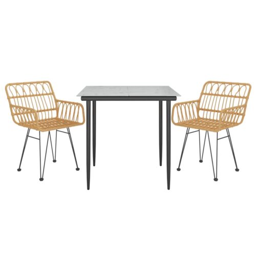 3-Piece Garden Dining Set Poly Rattan Wicker Outdoor Patio Furniture - Image 2