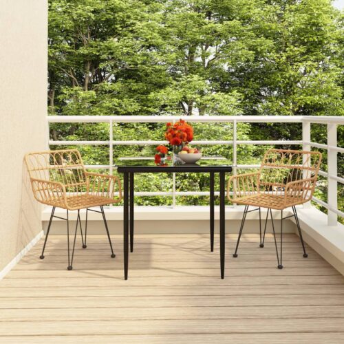 3-Piece Garden Dining Set Poly Rattan Wicker Outdoor Patio Furniture - Image 11