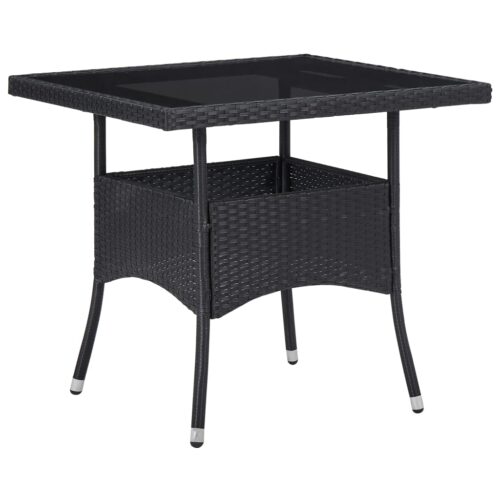 3-Piece Garden Dining Set Poly Rattan Wicker Outdoor Patio Furniture Glass Black - Image 7