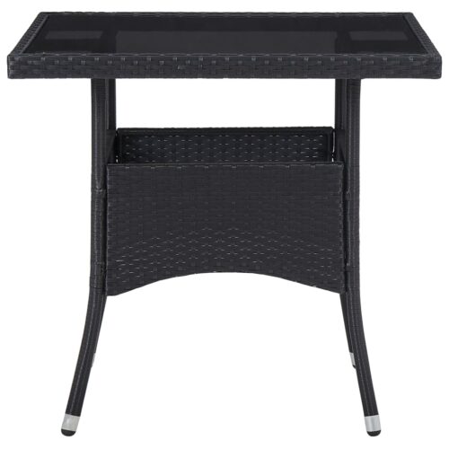 3-Piece Garden Dining Set Poly Rattan Wicker Outdoor Patio Furniture Glass Black - Image 8