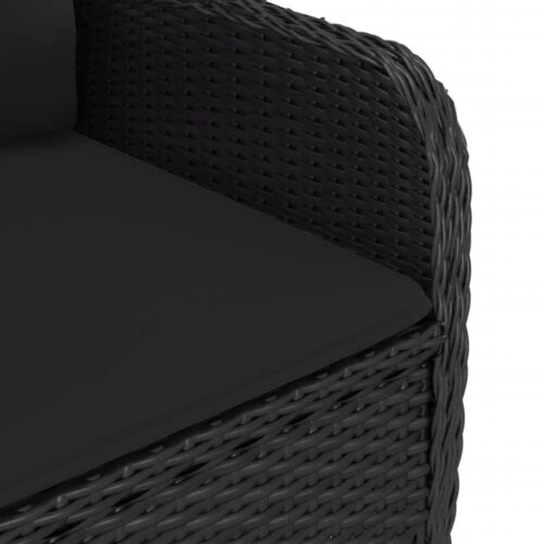 3-Piece Garden Dining Set Poly Rattan Wicker Outdoor Patio Furniture Glass Black - Image 9