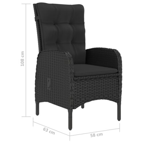 3-Piece Garden Dining Set Poly Rattan Wicker Outdoor Patio Furniture Glass Black - Image 10