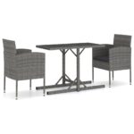 3-Piece Garden Dining Set Poly Rattan Wicker Outdoor Patio Furniture Anthracite