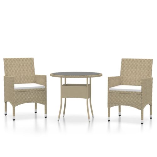 3-Piece Garden Dining Set Poly Rattan Wicker Outdoor Patio Furniture Beige