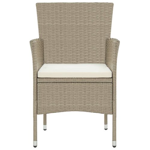 3-Piece Garden Dining Set Poly Rattan Wicker Outdoor Patio Furniture Beige - Image 3
