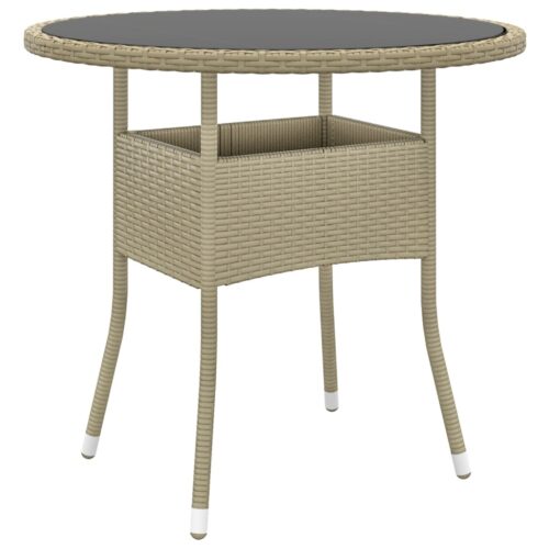 3-Piece Garden Dining Set Poly Rattan Wicker Outdoor Patio Furniture Beige - Image 4