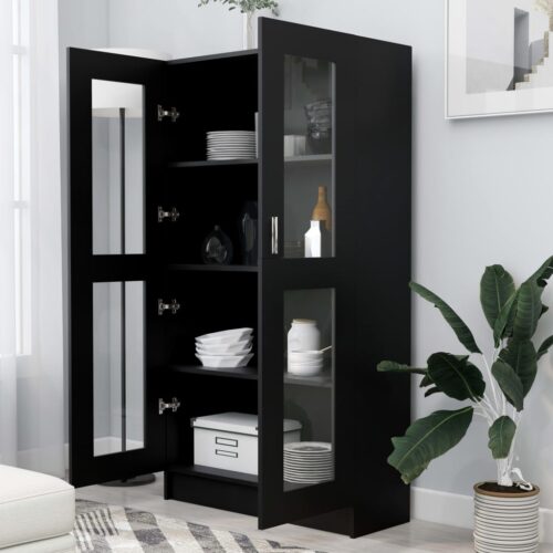 Vitrine Cabinet Black 82.5x30.5x150cm Engineered Wood - Image 3