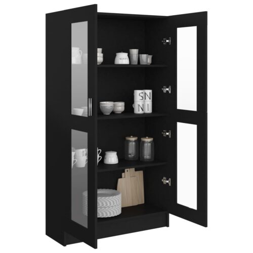 Vitrine Cabinet Black 82.5x30.5x150cm Engineered Wood - Image 4