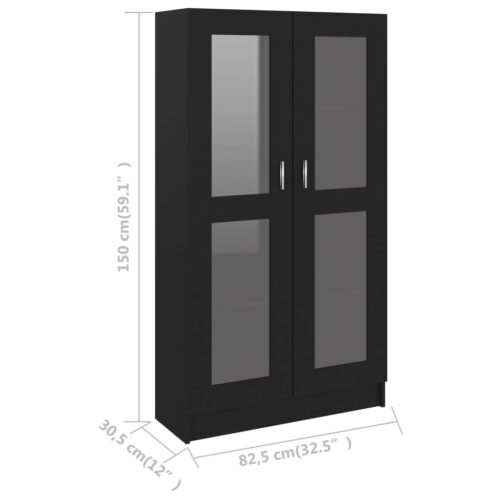 Vitrine Cabinet Black 82.5x30.5x150cm Engineered Wood - Image 8