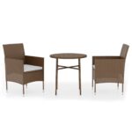 3-Piece Garden Dining Set Poly Rattan Brown