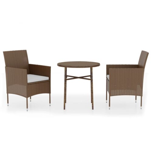3-Piece Garden Dining Set Poly Rattan Brown