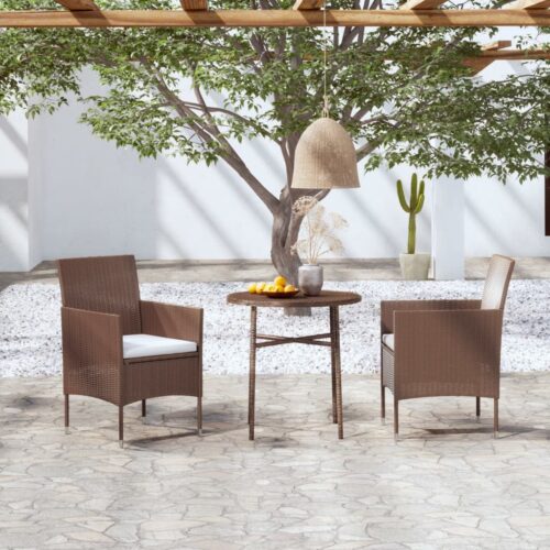 3-Piece Garden Dining Set Poly Rattan Brown - Image 8