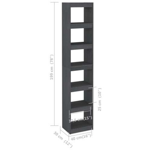 Book Cabinet/Room Divider Grey 40x30x199cm Solid Pinewood - Image 8