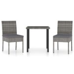 3-Piece Garden Dining Set Poly Rattan Wicker Outdoor Patio Furniture Grey