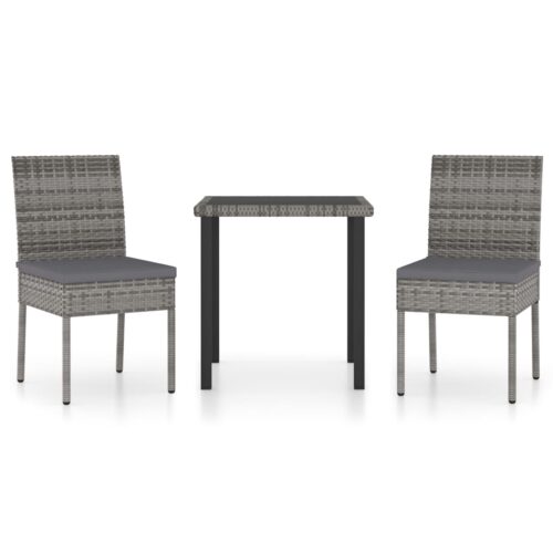 3-Piece Garden Dining Set Poly Rattan Wicker Outdoor Patio Furniture Grey