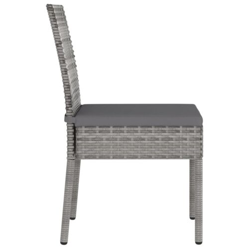 3-Piece Garden Dining Set Poly Rattan Wicker Outdoor Patio Furniture Grey - Image 7