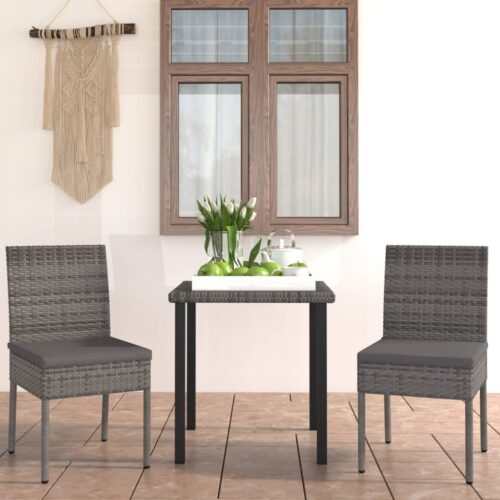 3-Piece Garden Dining Set Poly Rattan Wicker Outdoor Patio Furniture Grey - Image 11