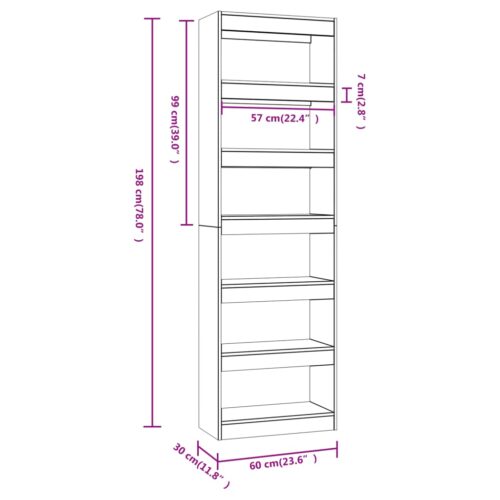 Book Cabinet/Room Divider Concrete Grey 60x30x198cm - Image 6
