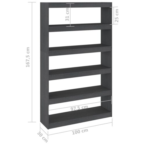 Book Cabinet/Room Divider Grey 100x30x167.5cm Solid Pinewood - Image 8