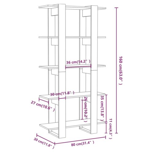 Book Cabinet/Room Divider Grey Sonoma 80x30x160cm Engineered Wood - Image 7