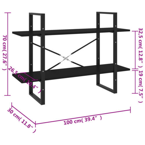 2-Tier Book Cabinet Black 100x30x70cm Engineered Wood - Image 7
