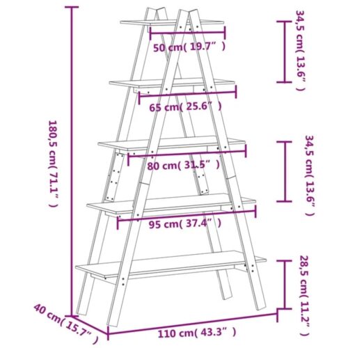 5-Tier Bookshelf A-Shape Display Storage Cabinet Book Rack Shelf Wood White - Image 9