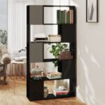 Book Cabinet Room Divider High Gloss Black 80x24x155cm Engineered Wood