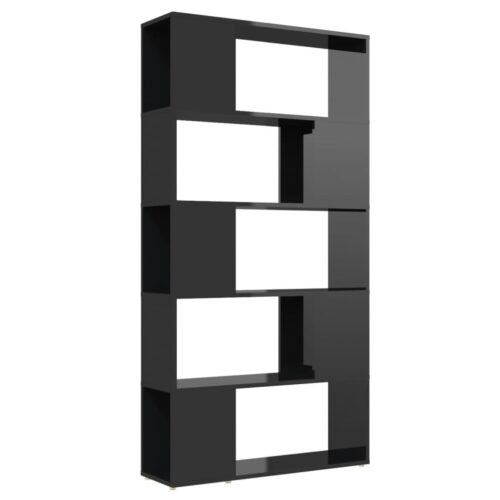 Book Cabinet Room Divider High Gloss Black 80x24x155cm Engineered Wood - Image 2