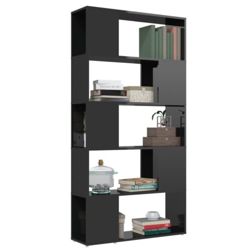 Book Cabinet Room Divider High Gloss Black 80x24x155cm Engineered Wood - Image 5