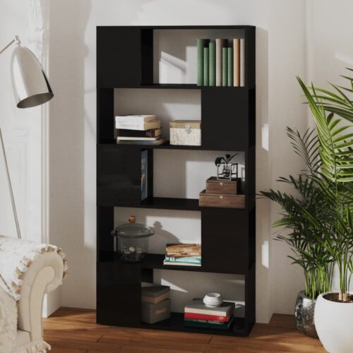 Book Cabinet Room Divider High Gloss Black 80x24x155cm Engineered Wood - Image 6