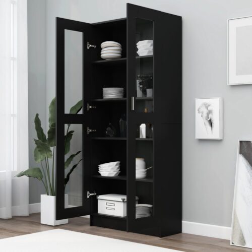 Vitrine Cabinet Black 82.5x30.5x185.5cm Engineered Wood - Image 3