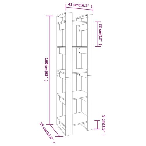 Book Cabinet/Room Divider White 41x35x160cm Solid Wood Pine - Image 8