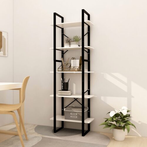 5-Tier Book Cabinet White 60x30x175cm Pinewood