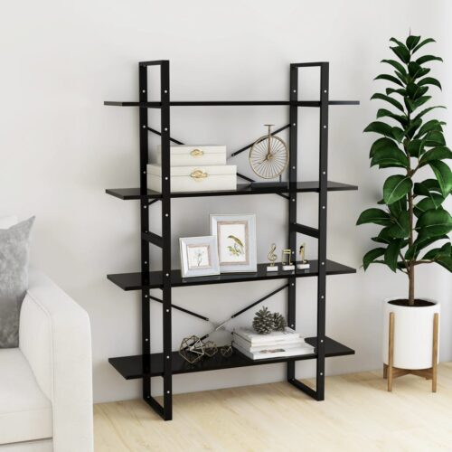 4-Tier Book Cabinet Black 100x30x140cm Engineered Wood - Image 3